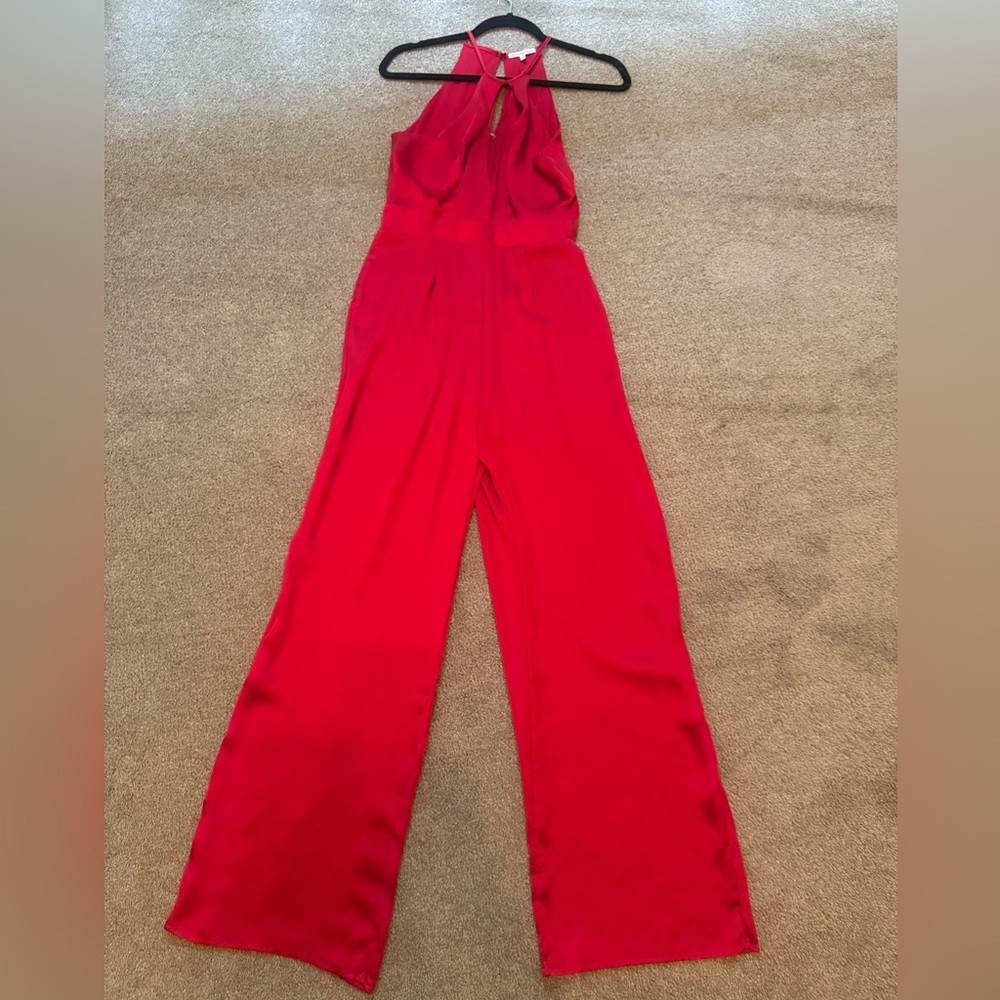 Vibrant Red Satin Halter Jumpsuit
